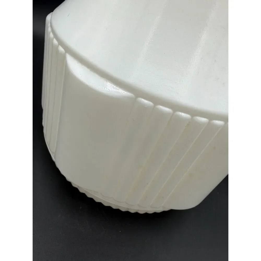 VTG Mid Century Art Deco Ribbed White Glass Ceiling Light Shade Skyscraper